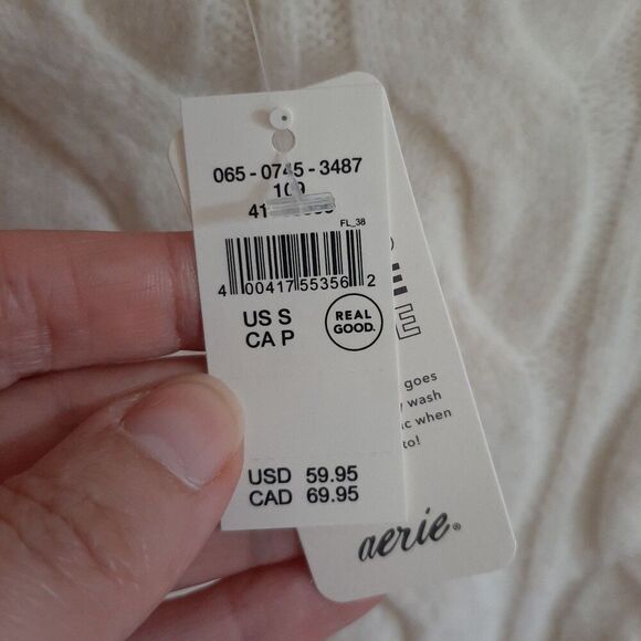 NWT Aerie Unreal Cable Knit Sweater Women's Small Cream Oversized Fisherman New - Picture 5 of 7